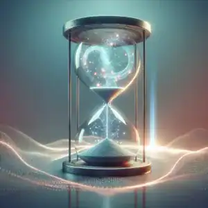 Sablier moderne avec des lumières et des connexions évoquant la technologie.