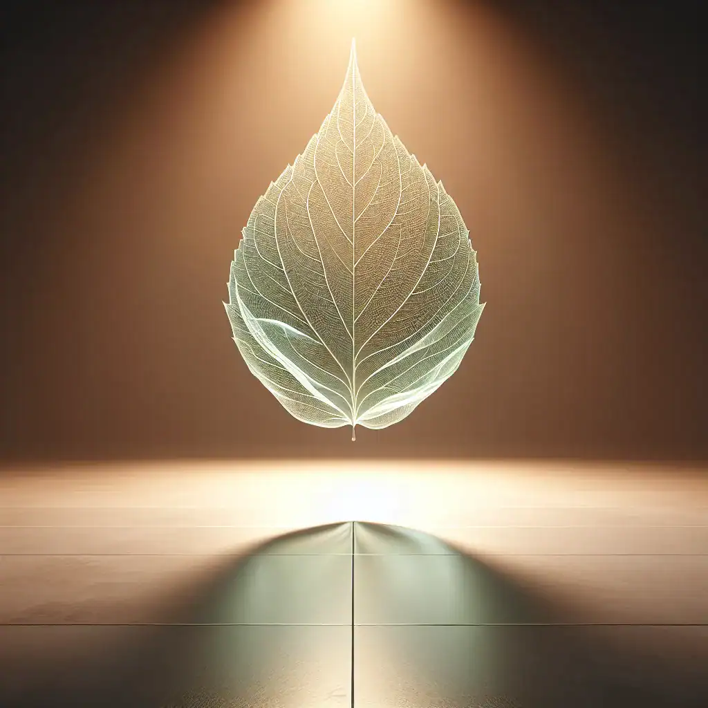 Feuille translucide flottant avec une lumière douce.