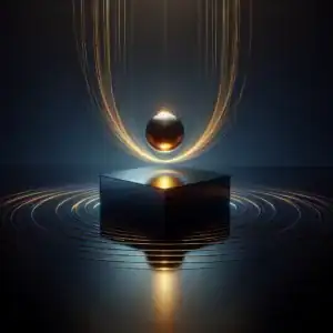 Objet sphérique brillant avec des motifs de lumière autour.