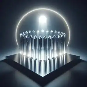 Cristaux transparentes en cercle sous une lumière brillante.