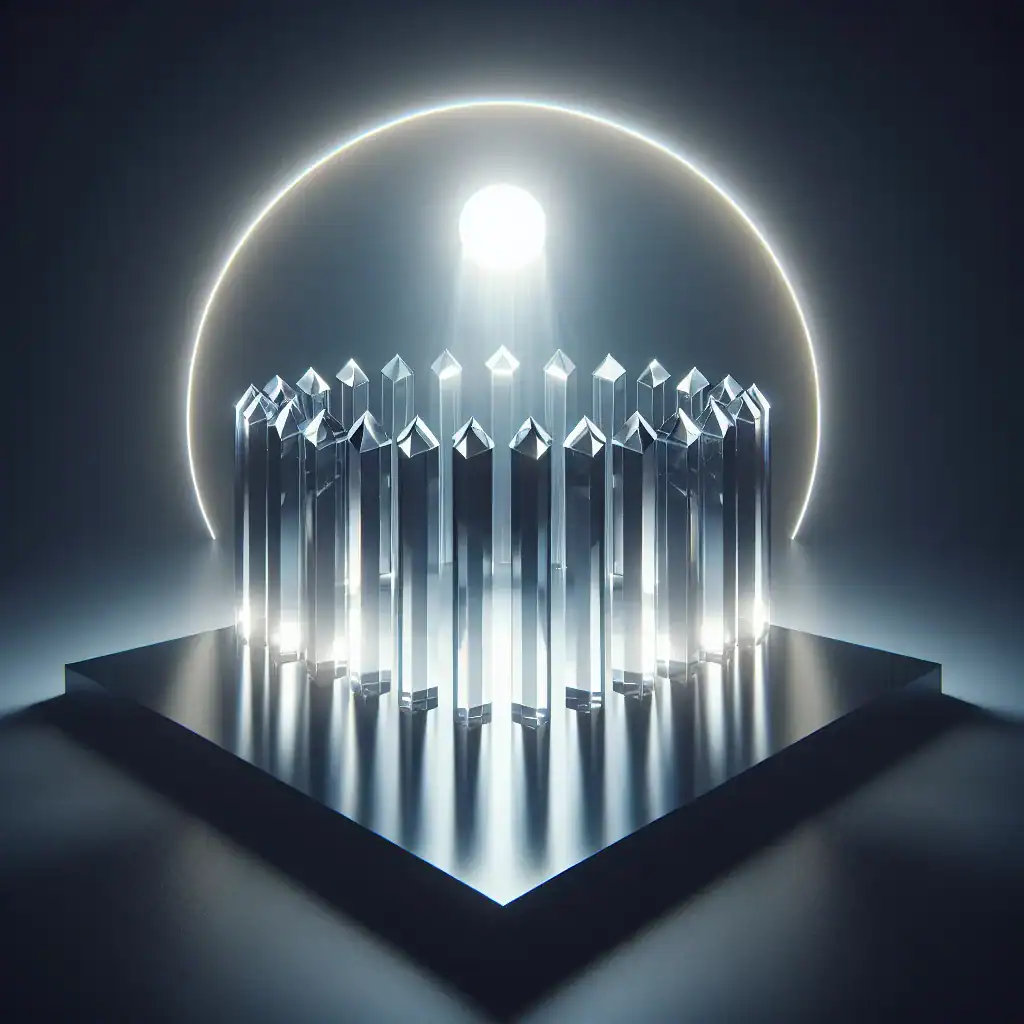 Cristaux transparentes en cercle sous une lumière brillante.