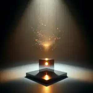 Cube lumineux avec structure de réseau de lumière suspendue.