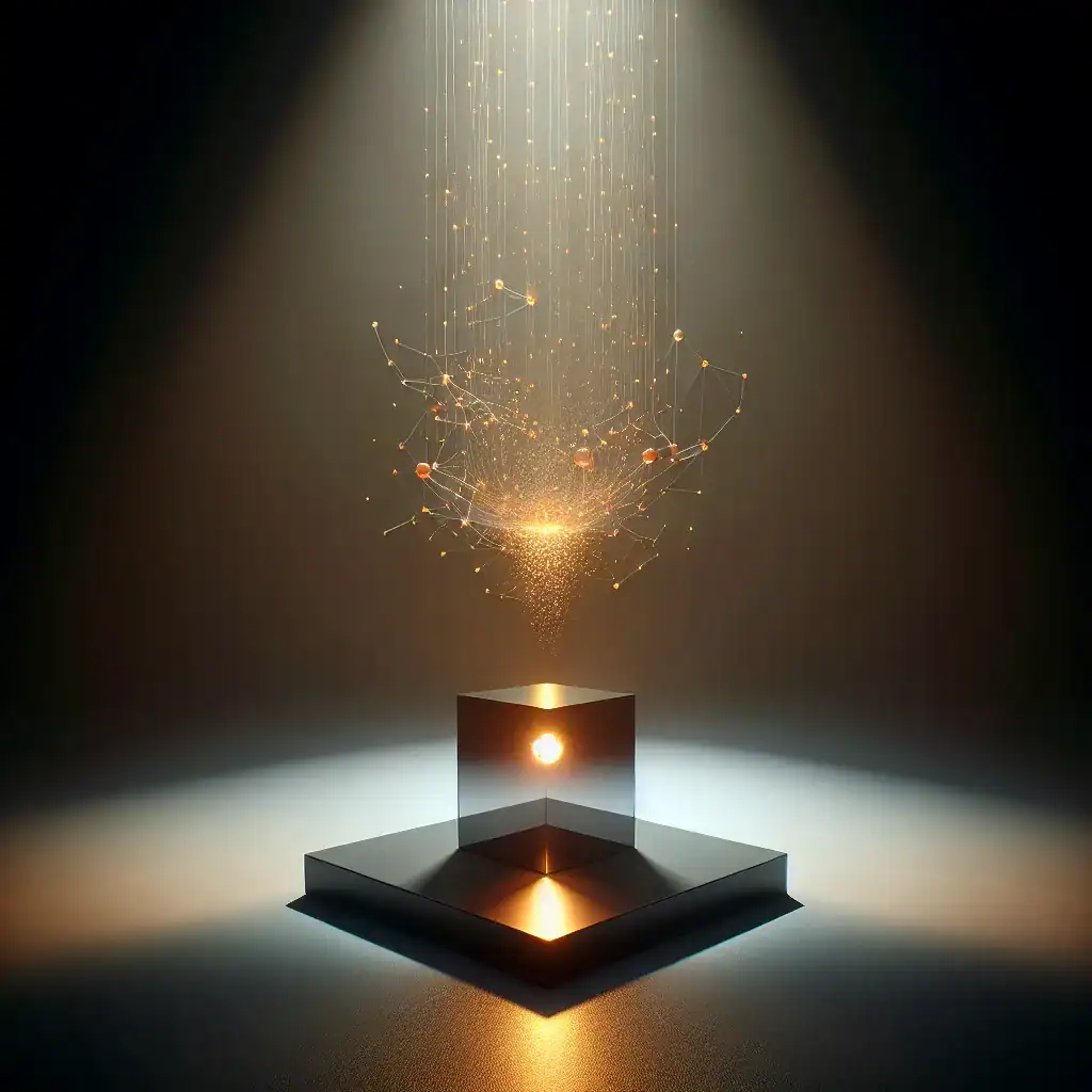 Cube lumineux avec structure de réseau de lumière suspendue.