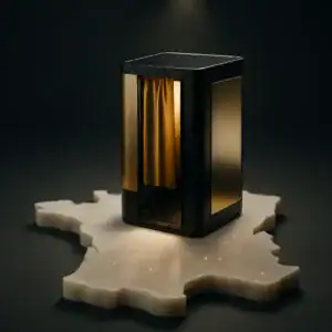 Photomaton moderne sur une carte de France illuminée.